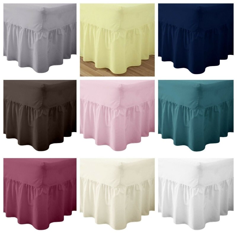 Plain Dyed Poly Cotton Fitted Extra Deep Base Valance Pleated Sheet All Sizes - British D'sire