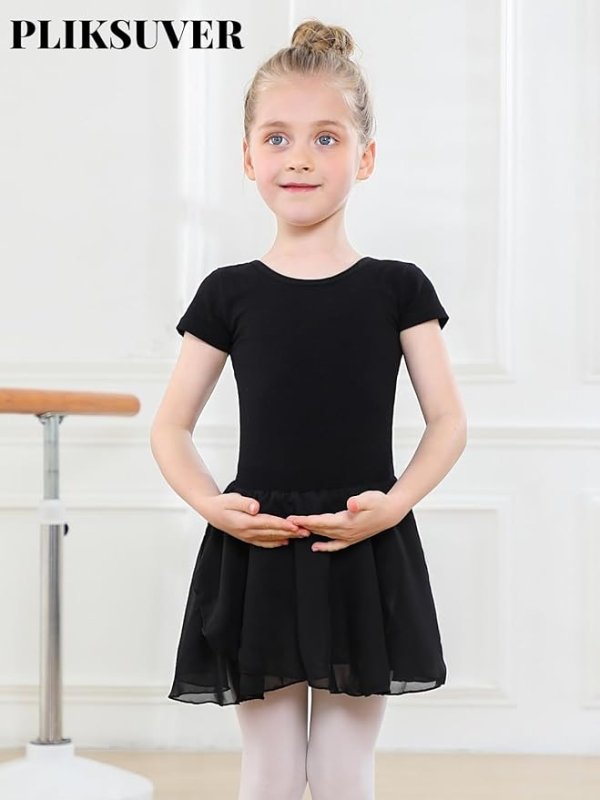 PLIKSUVER Girls Ballet Dress Short Sleeve Ballet Outfit Gymnastics Dance Leotard with Chiffon Skirt - Women's Dresses - British D'sire