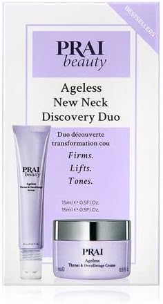 PRAI Ageless New Neck Discovery Duo - Throat & Decolletage Serum (15ml) & Throat & Decolletage Crème (15ml) - Infused with Shea Butter & Hyaluronic Acid - British D'sire