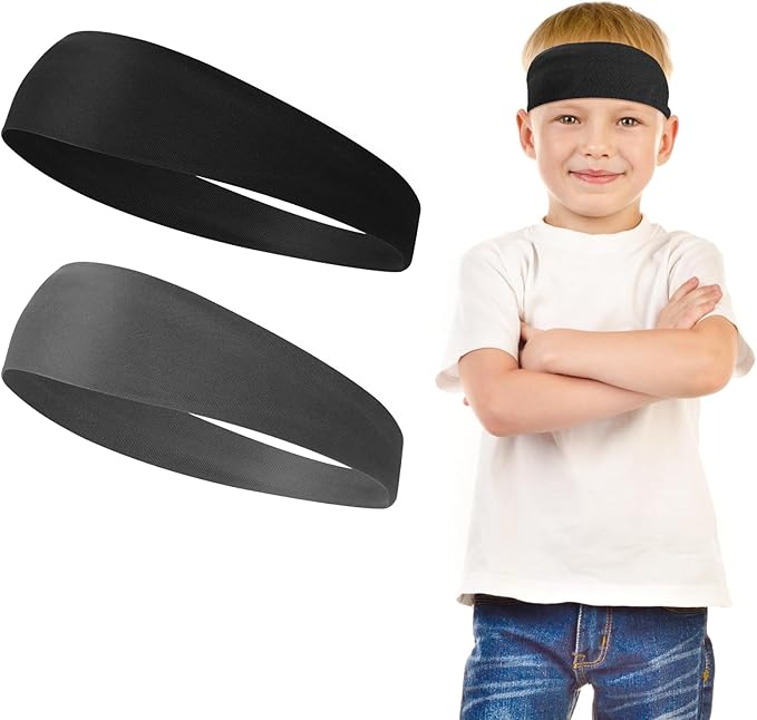 Qianyu 2 Pieces Sports Headbands for Kids Breathable Sweatbands Soft Humidity Wicking Elastic Sweat Soccer Baseball Hairbands Athletic Accessories for Toddlers Children and Teenagers - British D'sire