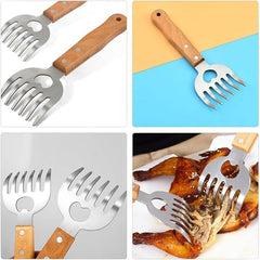 Qplcdg Meat Claws with Long Wooden Handle,2PCS Stainless Steel Shredders Claws,Bottle Opener BBQ Meat Claw for Pulled Pork/Chicken/Beef/Mix Salads - British D'sire