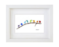 Rainbow Birds on Branch - Sea Glass & Driftwood Picture - Framed Unique Handmade - Sea Glass Art - Sea glass picture - British D'sire