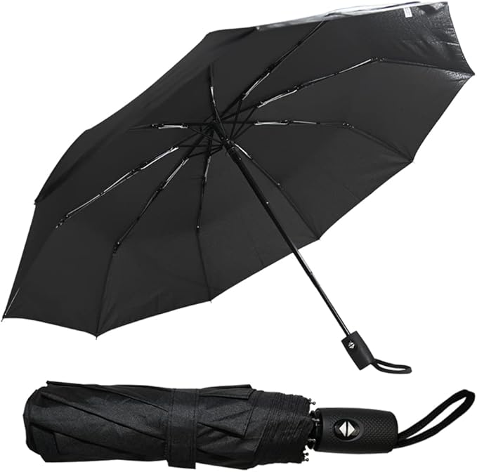 Ram® Folding Travel Umbrella, Automatic Open & Close Ergonomic Handle, Golf Umbrella 10 Ribs Brolly Portable Slim Strong Lightweight Umbrella, - Folding Umbrellas - British D'sire