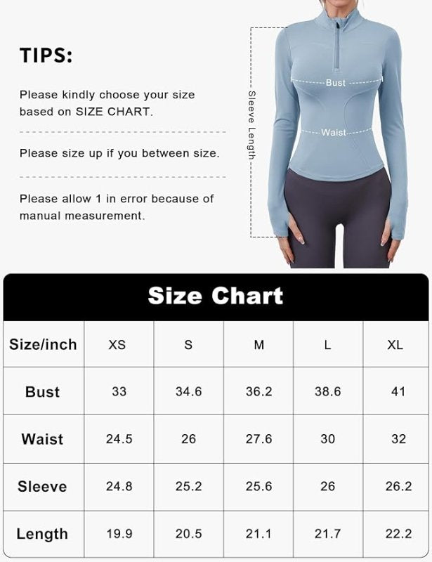 Rapbin Women's Gym Tops Long Sleeve Sports T-Shirt Workout Running Hiking Top for Ladies 1/4 Zip Sweatshirt with Thumb Holes - Shirts & Tees - British D'sire