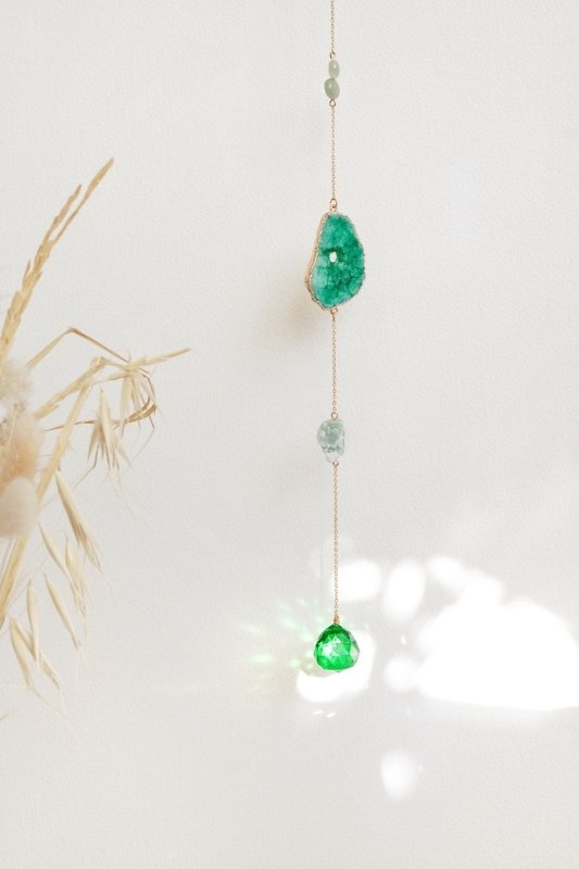 Raw Green Aventurine & Agate Crystal Window Suncatcher 30cm - Suncatchers - British D'sire