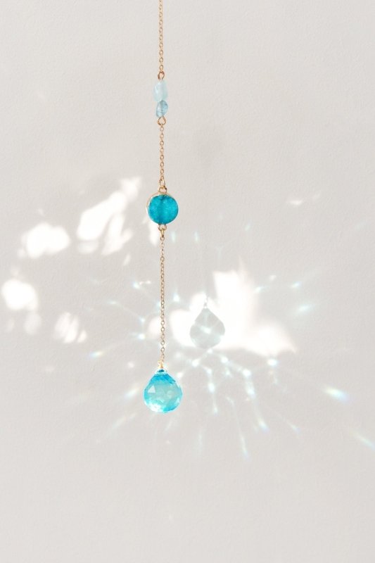 Raw Sky Blue Agate & Aquamarine Mini Crystal Window Suncatcher - Suncatchers - British D'sire