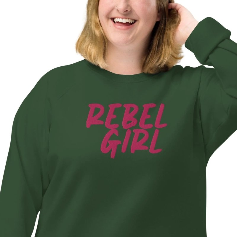 Rebel Girl Unisex organic raglan sweatshirt Organic Clothing with EMBROIDERY - Unisex organic raglan sweatshirt - British D'sire