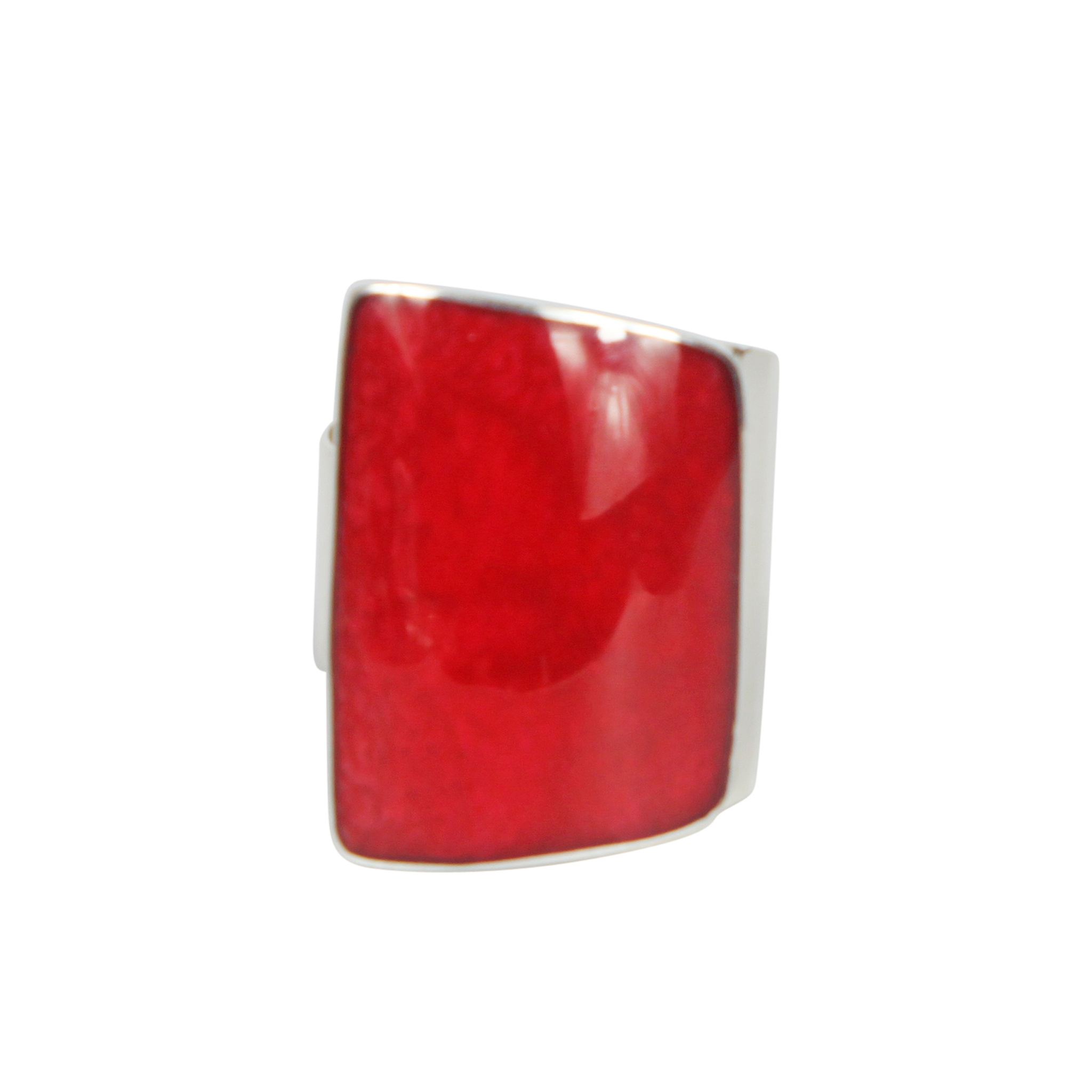 Coral misshaped colourful rectangle ring with sterling silver base by Sundari jewellery