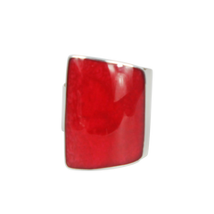 Coral misshaped colourful rectangle ring with sterling silver base by Sundari jewellery