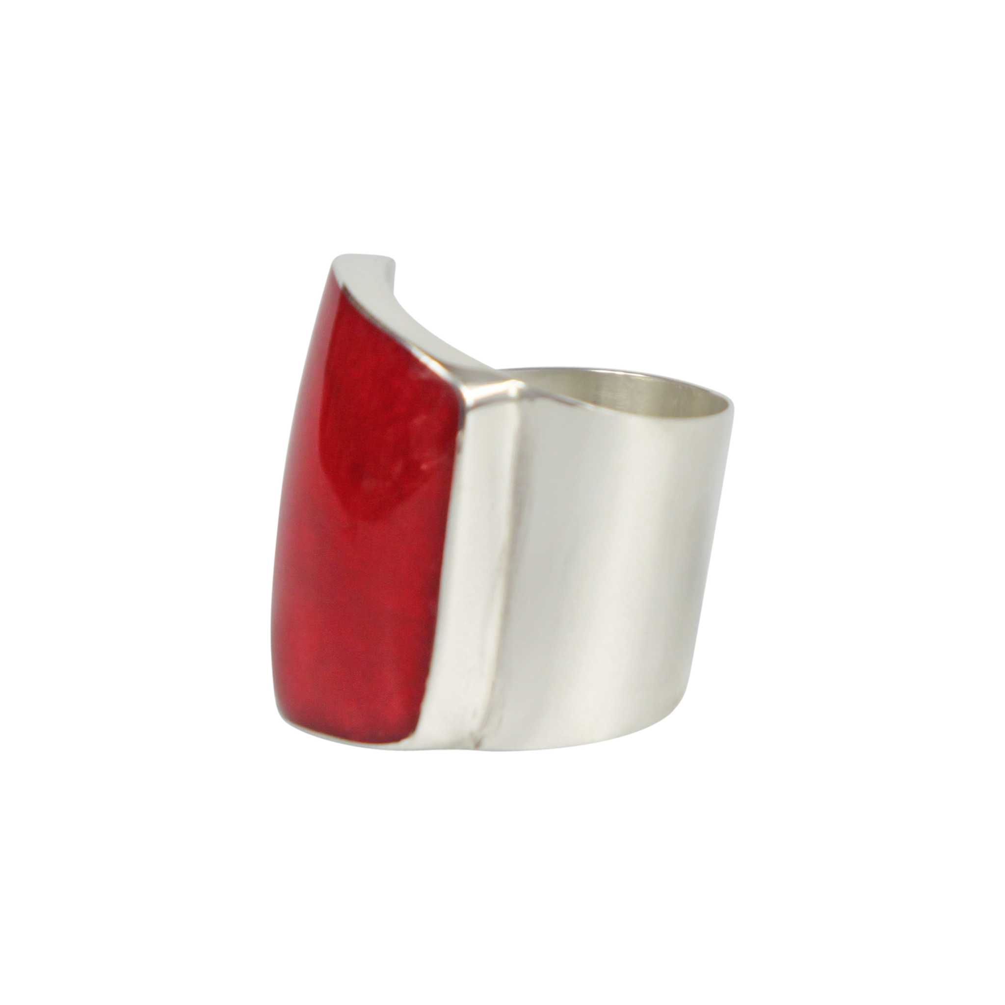 Coral misshaped colourful rectangle ring with sterling silver base by Sundari jewellery