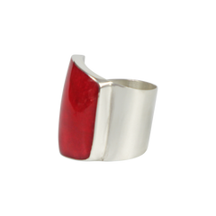 Coral misshaped colourful rectangle ring with sterling silver base by Sundari jewellery