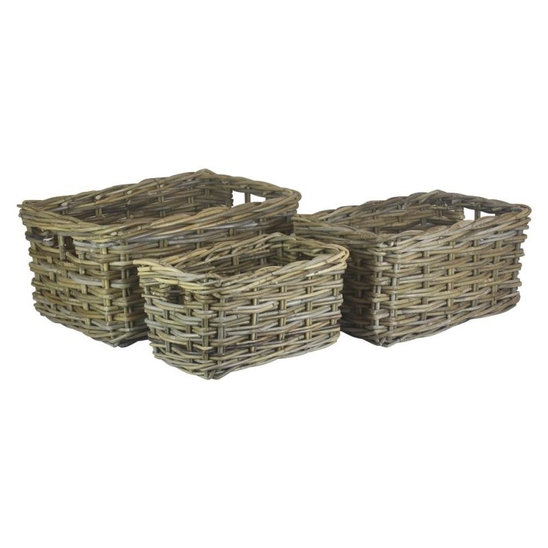 Rectangular Grey Rattan Storage Baskets - Storage Baskets - British D'sire