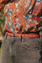 Red PU Skinny Belt with Heart Holes - Belts - British D'sire