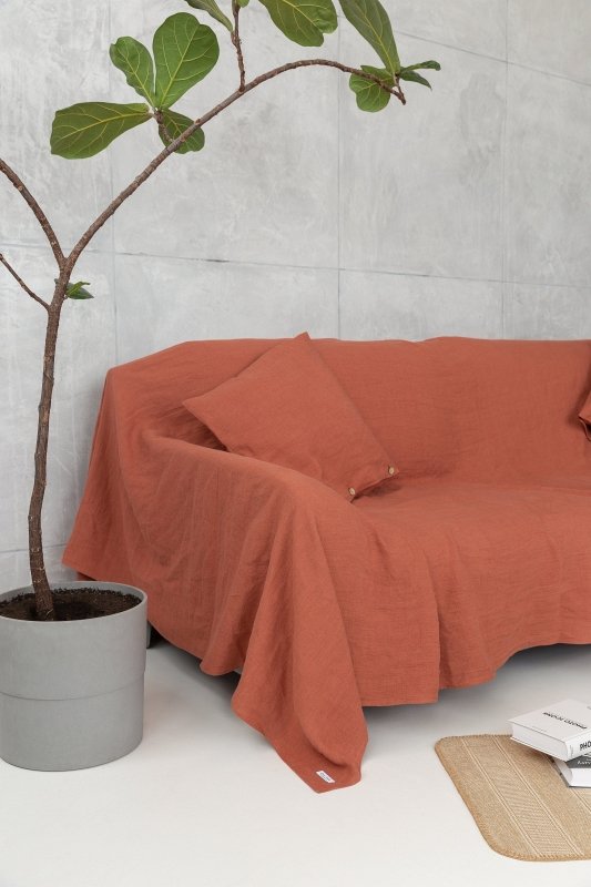 Reddish Brown linen couch cover - Couch cover - British D'sire