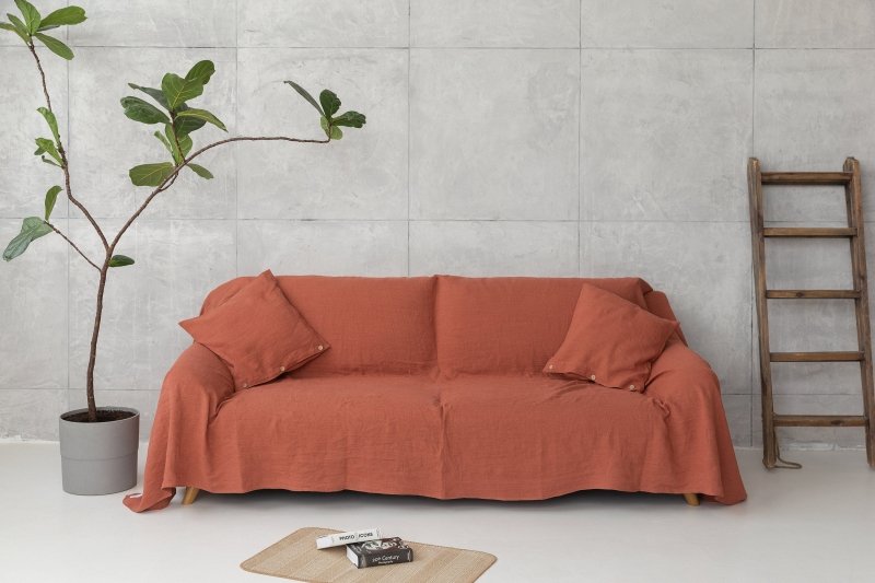 Reddish Brown linen couch cover - Couch cover - British D'sire