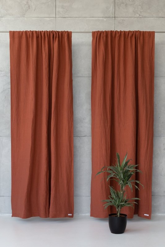 Reddish Brown linen curtain with blackout, rod pocket - Blackout - British D'sire