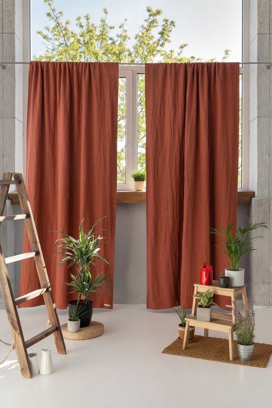 Reddish Brown linen curtain with blackout, rod pocket - Blackout - British D'sire