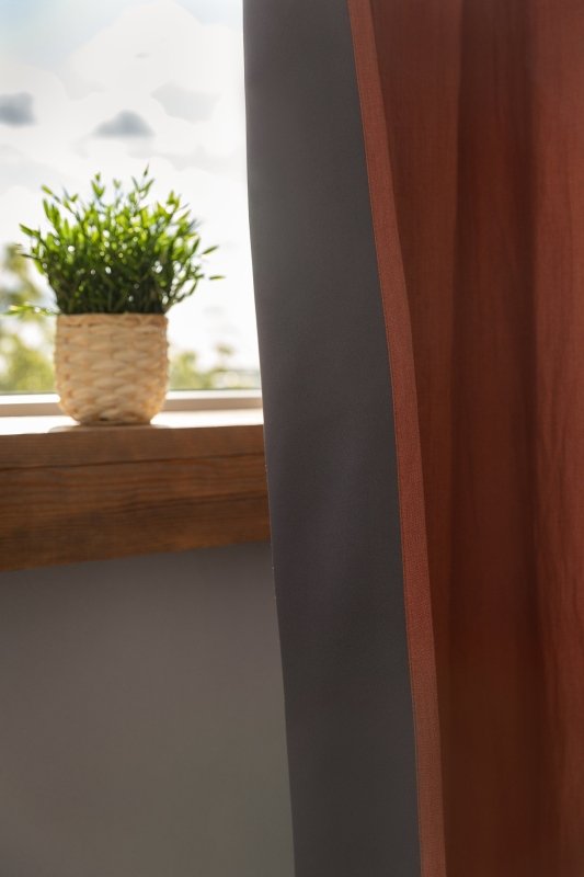 Reddish Brown linen curtain with blackout, rod pocket - Blackout - British D'sire