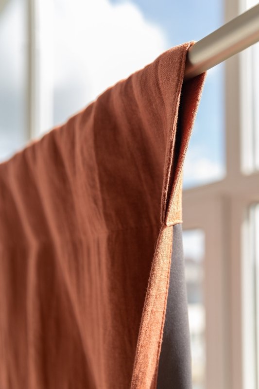 Reddish Brown linen curtain with blackout, rod pocket - Blackout - British D'sire