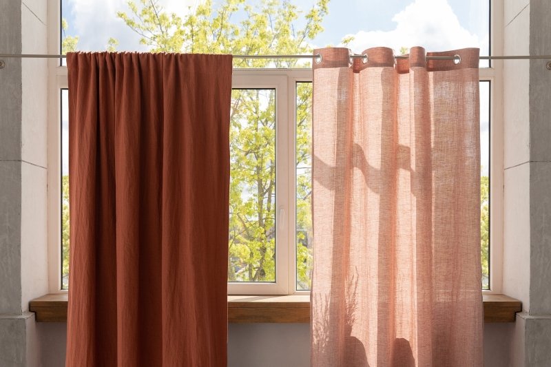 Reddish Brown linen curtain with blackout, rod pocket - Blackout - British D'sire