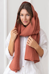 Reddish brown linen scarf - Scarf - British D'sire