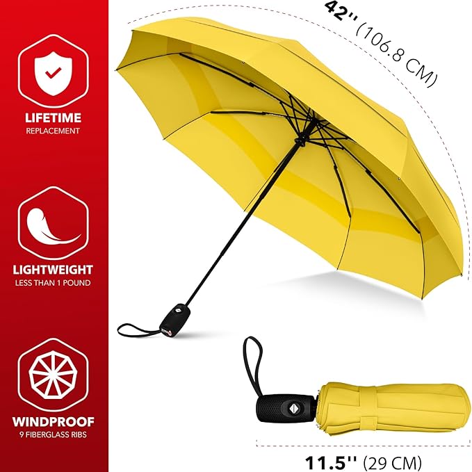 Repel Umbrella Windproof Travel Umbrellas for Rain - Easy Auto Open Close, Durable & Compact Umbrella, Strong Fiberglass Frame, Waterproof Canopy - Backpack, Purse, Portable Umbrella for Travel - Folding Umbrellas - British D'sire