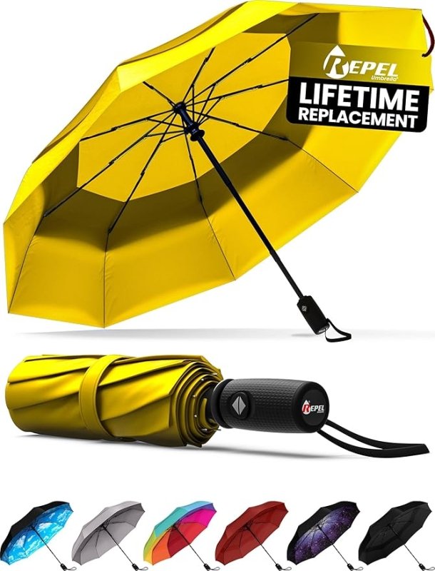 Repel Umbrella Windproof Travel Umbrellas for Rain - Easy Auto Open Close, Durable & Compact Umbrella, Strong Fiberglass Frame, Waterproof Canopy - Backpack, Purse, Portable Umbrella for Travel - Folding Umbrellas - British D'sire