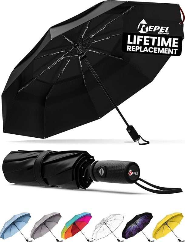 Repel Umbrella Windproof Travel Umbrellas for Rain - Easy Auto Open Close, Durable & Compact Umbrella, Strong Fiberglass Frame, Waterproof Canopy - Backpack, Purse, Portable Umbrella for Travel - Folding Umbrellas - British D'sire