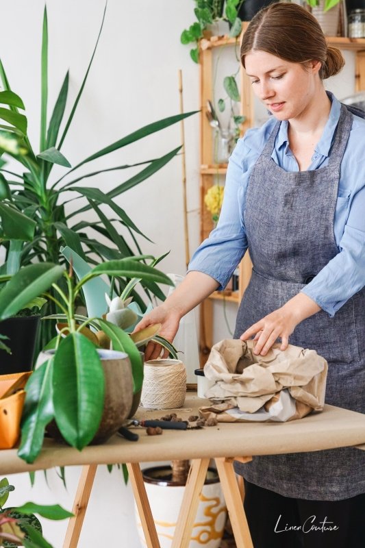 Reversible double cloth Linen Apron with Pockets - Apron - British D'sire