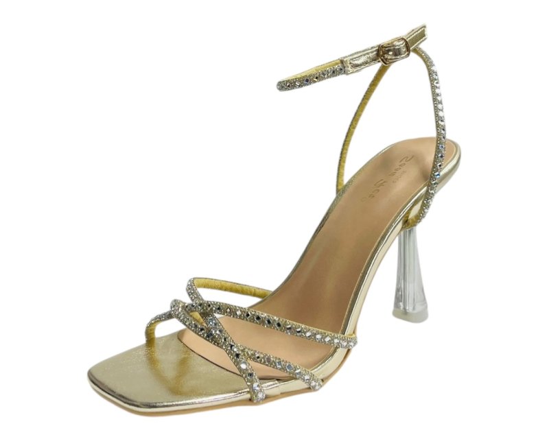 Rhinestone Crossover Strappy Spool Heel Shoes - Heels - British D'sire