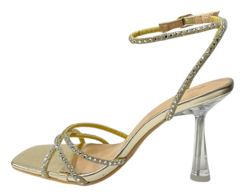 Rhinestone Crossover Strappy Spool Heel Shoes - Heels - British D'sire