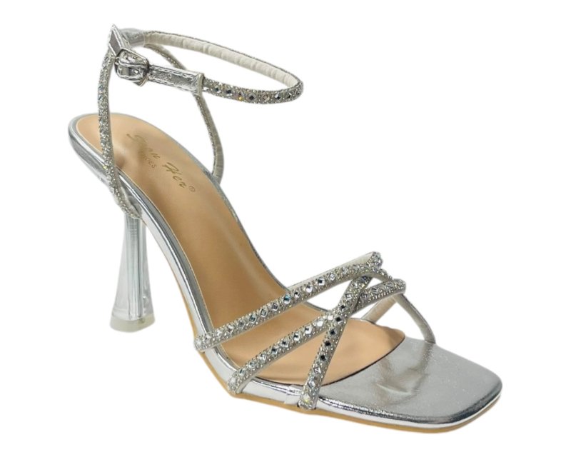 Rhinestone Crossover Strappy Spool Heel Shoes - Heels - British D'sire