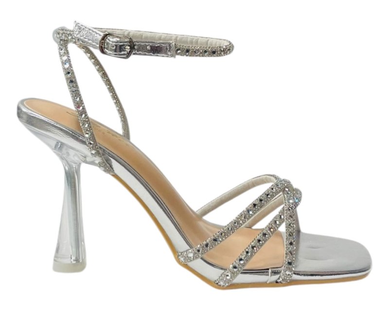 Rhinestone Crossover Strappy Spool Heel Shoes - Heels - British D'sire