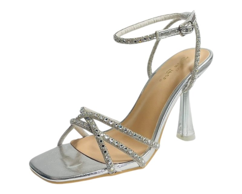 Rhinestone Crossover Strappy Spool Heel Shoes - Heels - British D'sire