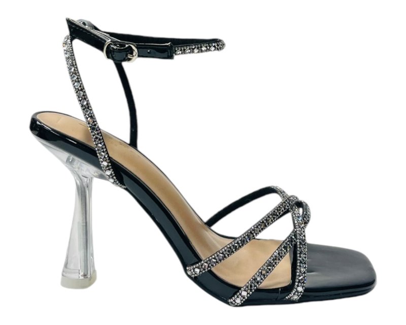 Rhinestone Crossover Strappy Spool Heel Shoes - Heels - British D'sire