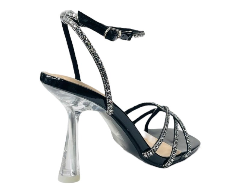 Rhinestone Crossover Strappy Spool Heel Shoes - Heels - British D'sire