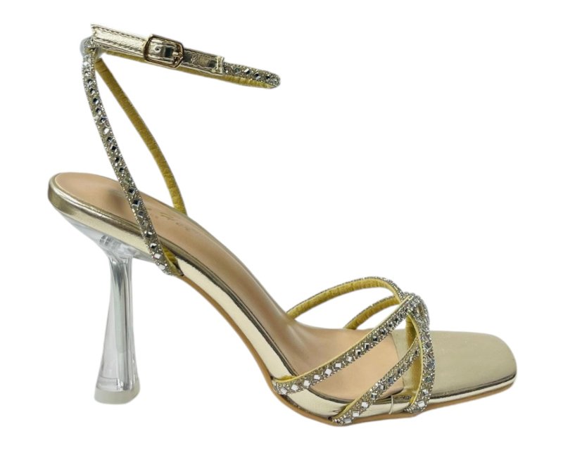 Rhinestone Crossover Strappy Spool Heel Shoes - Heels - British D'sire