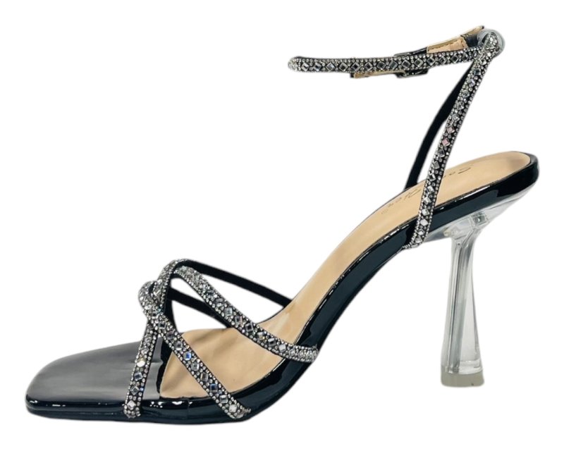 Rhinestone Crossover Strappy Spool Heel Shoes - Heels - British D'sire