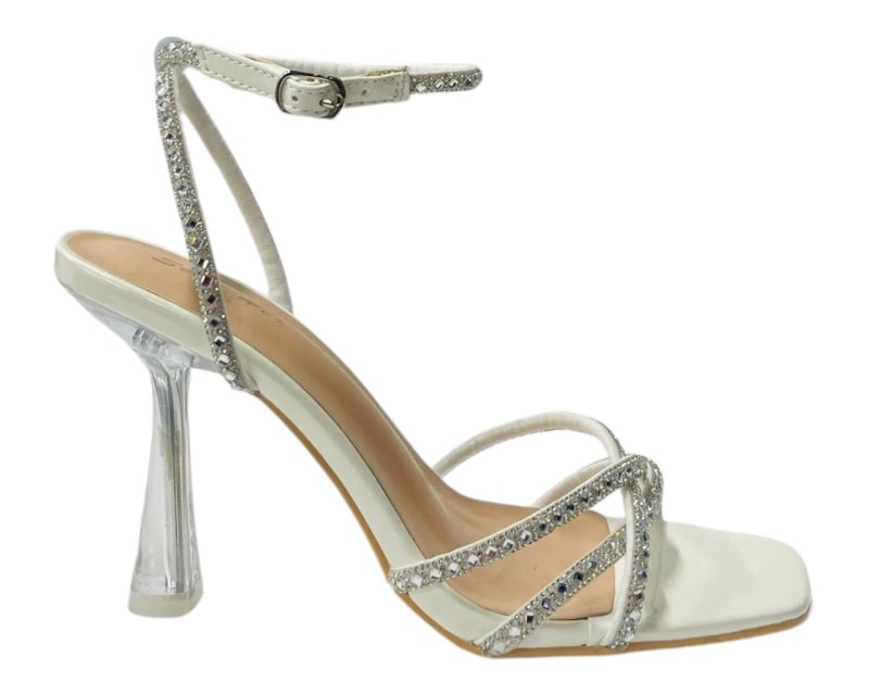 Rhinestone Crossover Strappy Spool Heel Shoes - Heels - British D'sire