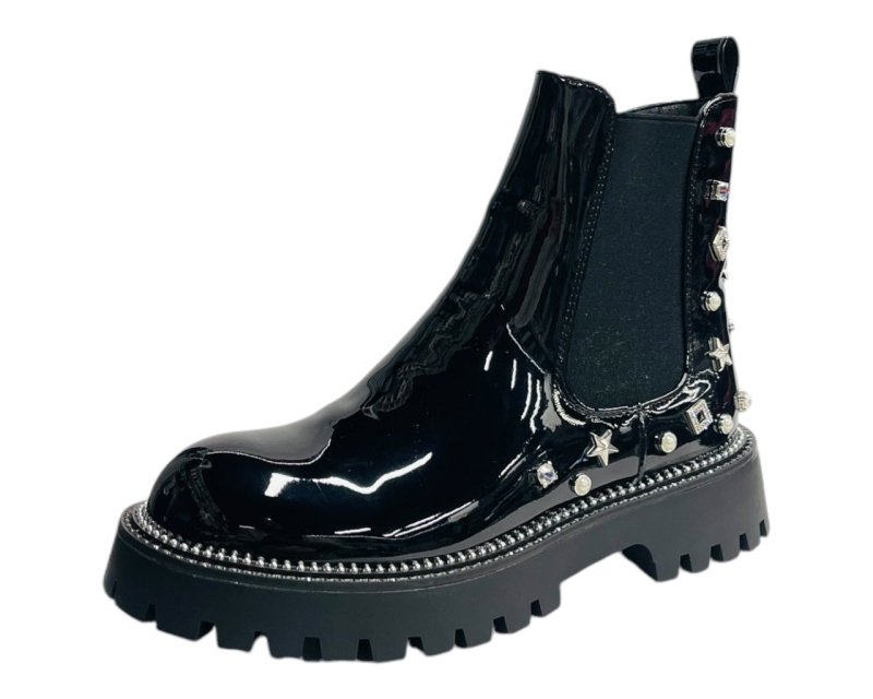 Rhinestone Studded Elastic Zip Ankle Boots - Boots - British D'sire