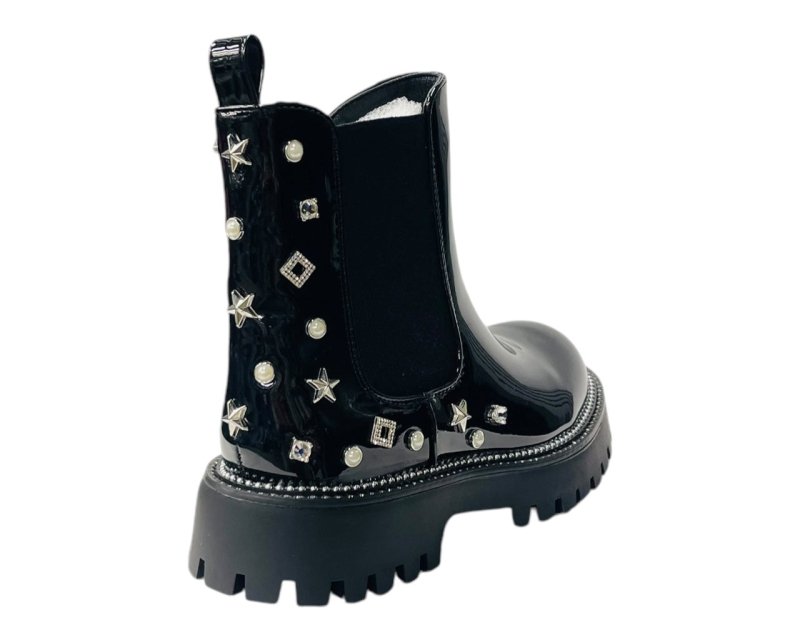 Rhinestone Studded Elastic Zip Ankle Boots - Boots - British D'sire