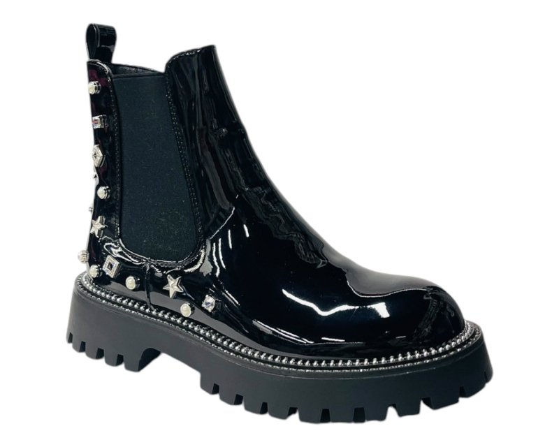 Rhinestone Studded Elastic Zip Ankle Boots - Boots - British D'sire