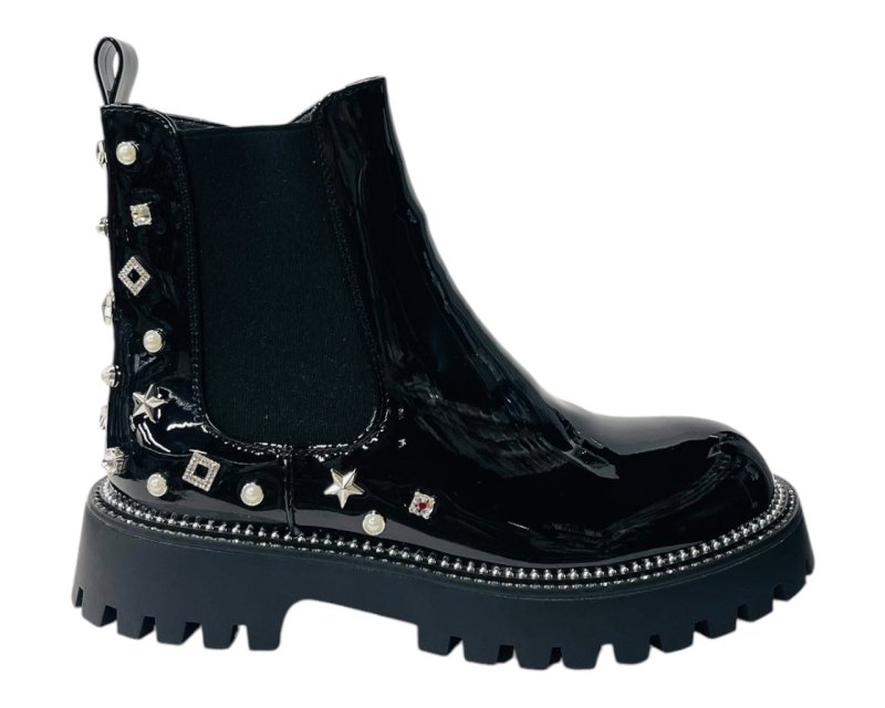 Rhinestone Studded Elastic Zip Ankle Boots - Boots - British D'sire