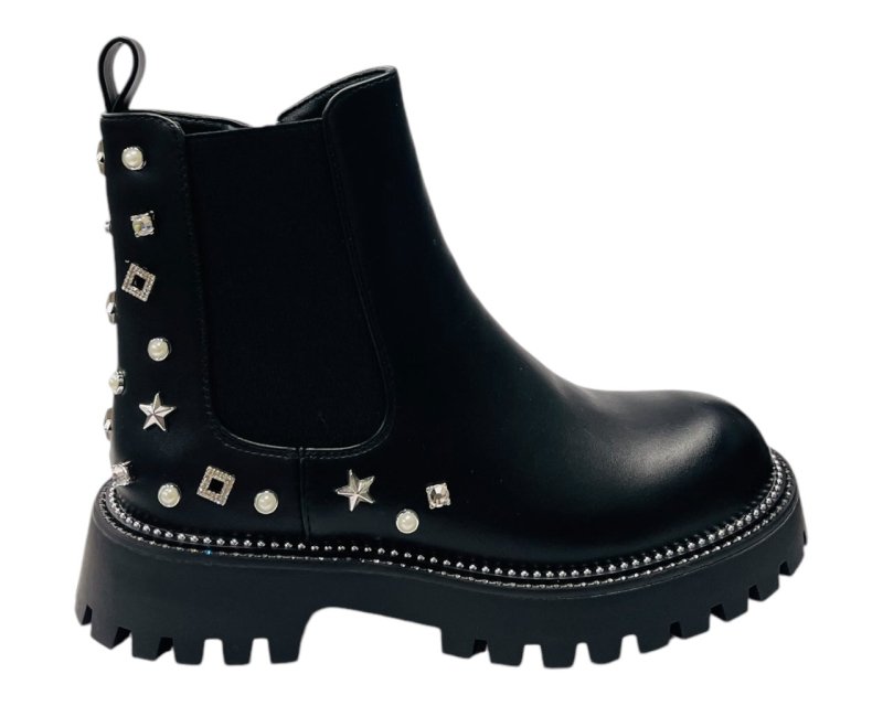 Rhinestone Studded Elastic Zip Ankle Boots - Boots - British D'sire