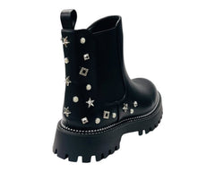 Rhinestone Studded Elastic Zip Ankle Boots - Boots - British D'sire