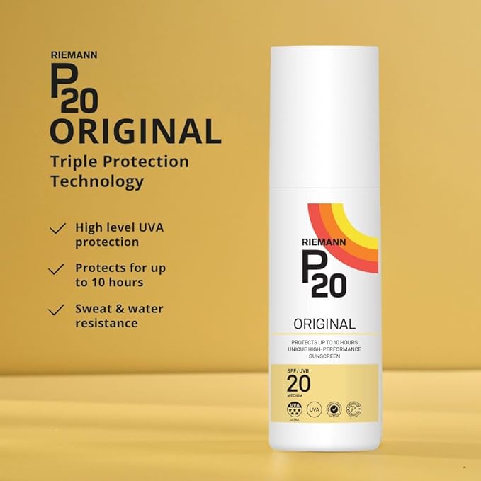 RIEMANN P20 Original SPF20 Lotion 100ml, Advanced Sunscreen Protection, High Performance, Triple Protection + Sweat Resistance, Protects up to 10 Hours, Very Water Resistant, Medium Level UVA - Face Cream - British D'sire