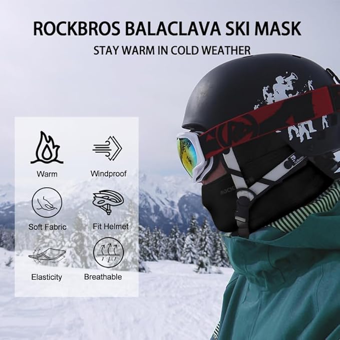 ROCKBROS Ski Mask Windproof Cycling Balaclava Thermal Neck Gaiter Full Face Mask Warm Polar Fleece Headwear Mulfifunctional Scarf Skiing Motorcycling Fishing Black - Hats & Caps - British D'sire