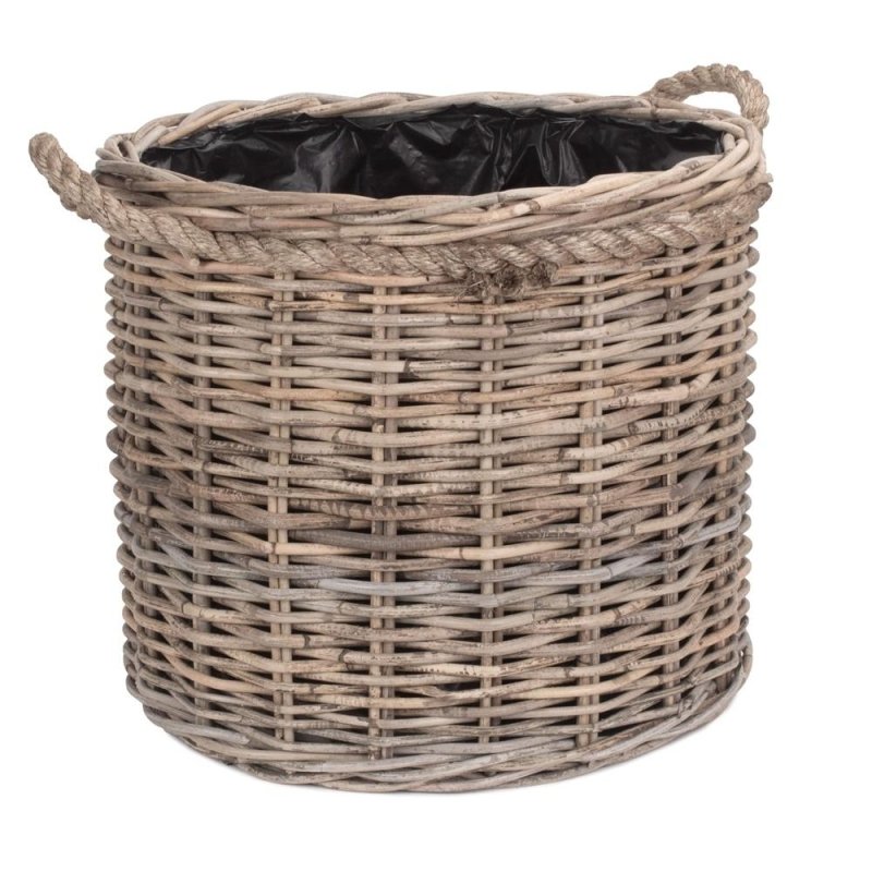 Rope Handled Rattan Round Planter with Plastic Lining - Trugs - British D'sire