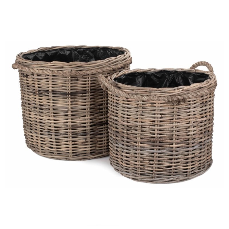 Rope Handled Rattan Round Planter with Plastic Lining - Trugs - British D'sire