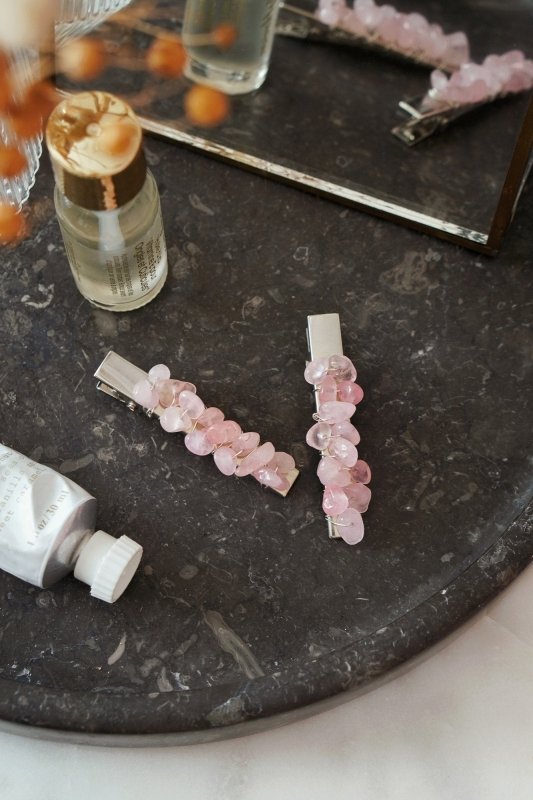 Rose Quartz Crystal Hair Clip - Set of 2 - Hair Clipper & Trimmer Accessories - British D'sire